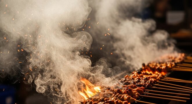 Grilled food with smoke