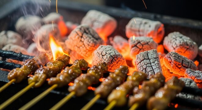Grilled meat skewers cooking