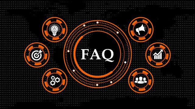 Digital seo infographic animation with glowing neon circles and icons.