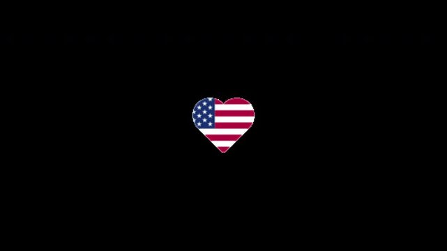 Alpha channel abstract heart shape us flag motion animation video in 4k with usa flag style heart. Usa freedom flag frame motion graphics to use for 4th july independence day project. 