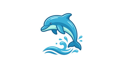 Naklejka premium Cute Cartoon Dolphin Jumping Out of Water Vector Illustration