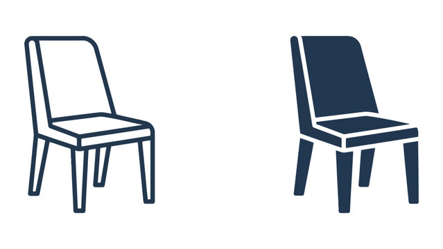 Modern dining chair furniture icon set in outline and solid black vector style for interior design and home decor concepts