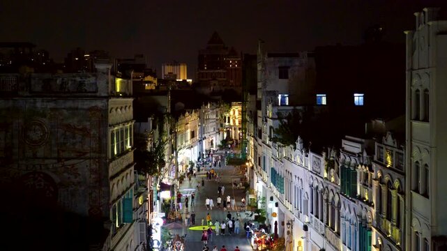 High angle night view of Arcade Old Street in Haikou, Hainan, China