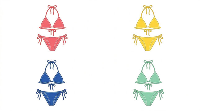 Flat vector set of colorful string bikini variations fashion beachwear collection