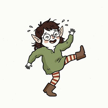 Cute elf girl dancing with joy and excitement.