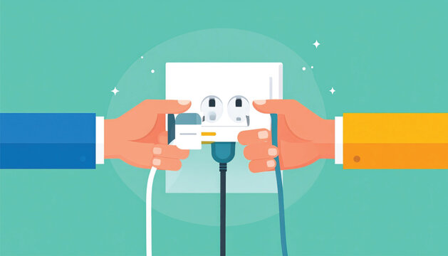 Hands plugging into electrical outlet.