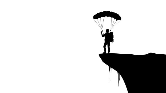 Parachuting, adventure sports, extreme activities, cliff jump, silhouette illustration