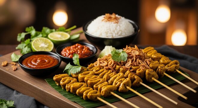 Grilled skewers rice and sauce