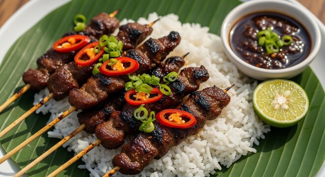 Grilled skewers rice plate