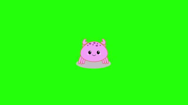 Cartoon animation of a purple crab appearing. Repeated motion vector graphic concept.