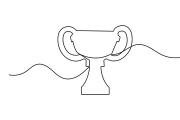 Obraz premium Trophy cup continuous one line drawing minimalist outline vector illustration