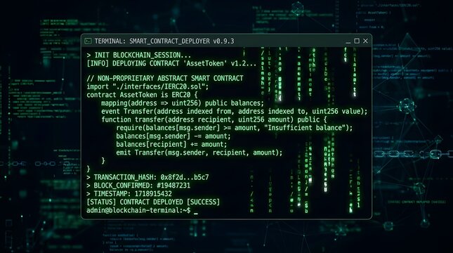 Glowing green code lines on dark background, computer screen display