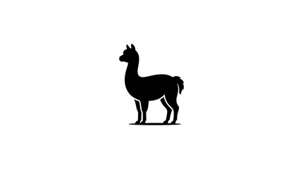 Fototapeta premium Black silhouette of a standing llama against a plain white background
