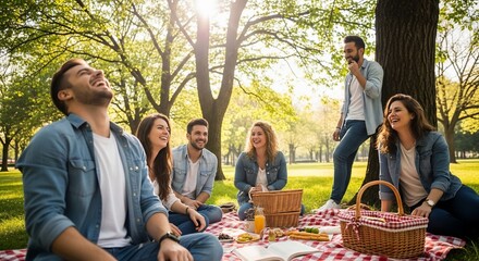 Fototapeta premium Group enjoying picnic outdoors