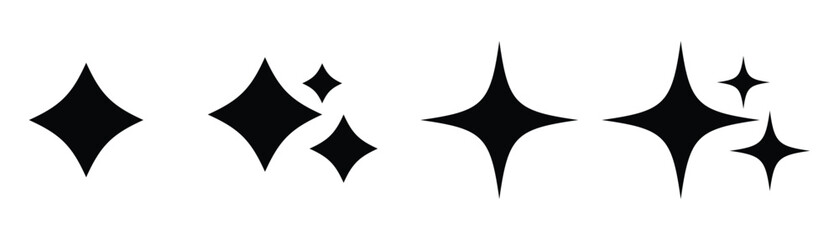 Sparkle and shine star icons collection for magic decoration glowing effect illustration clean black silhouettes of twinkling shapes decorative elements for creative. © anamull2004