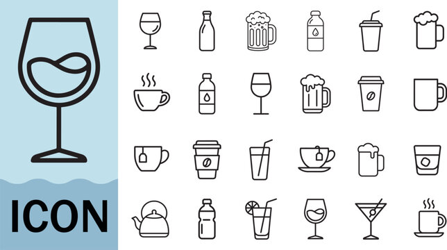 Drink beverage icon set collection refreshment glass cup