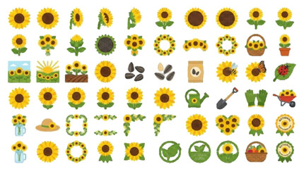 set of sunflower colorful floral elements © Natasa Akter 