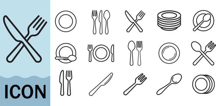 Set of cutlery and plates icon