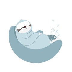 Fototapeta premium A cute cartoon sloth wearing an eye mask while relaxing in a bubble bath for international self care day
