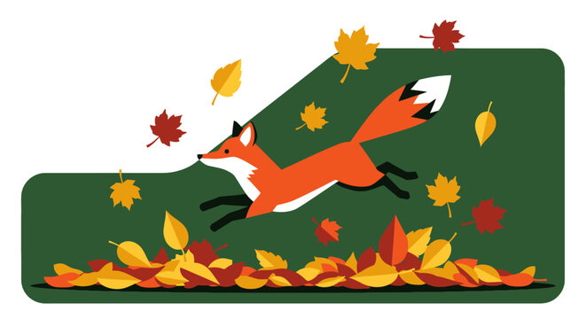 Playful Fox Leaping Through Autumn Leaves Illustration.