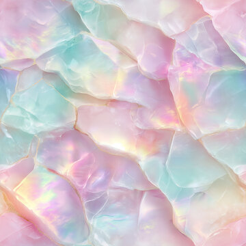 Seamless Pastel Opal Marble Pattern with Iridescent Aqua Pink and Lavender Gemstone Texture
