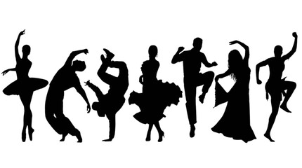 Fototapeta premium Silhouettes of dancers performing in a line isolated on transparent background, Vector