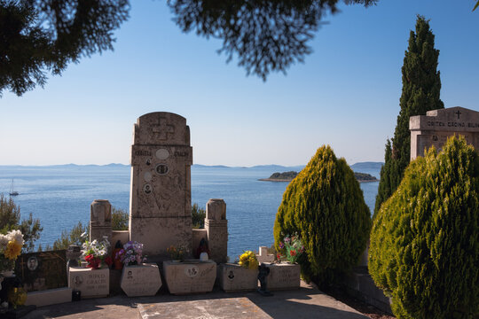 Tomb with a view: cemetery in Primosten, &Scaron;ibenik-Knin, Croatia