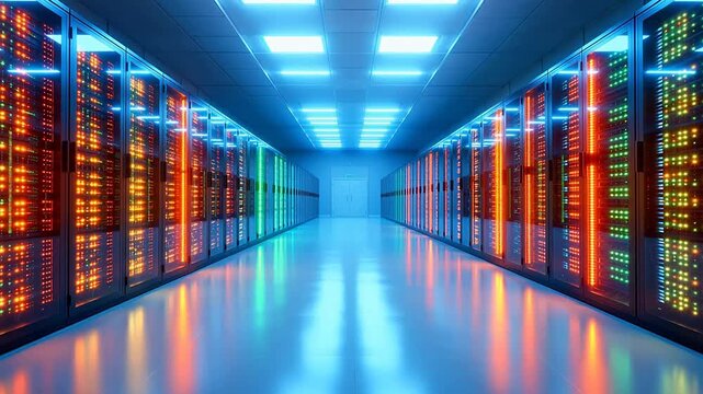 server room with illuminated racks