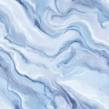 Seamless Light Blue Marble Pattern with Soft Watercolor Swirls and Fluid Stone Texture