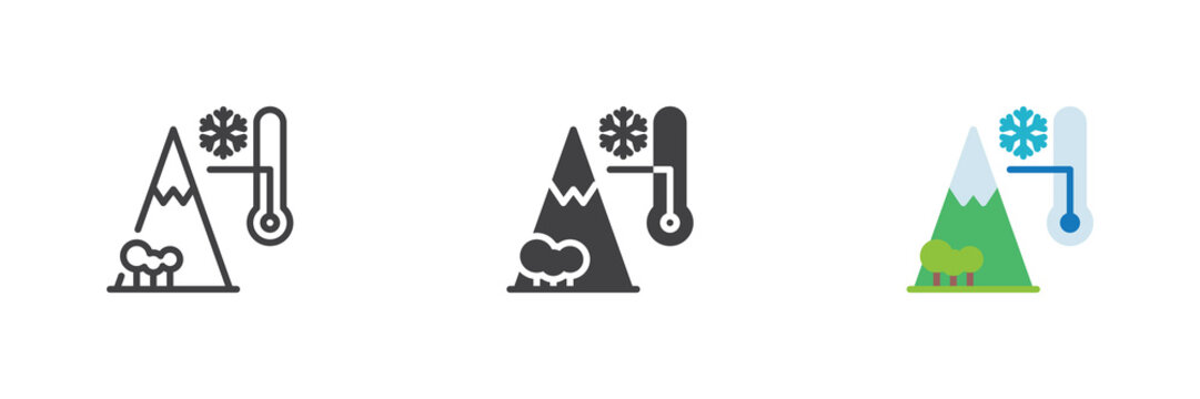 Cold mountain temperature icon, line cold mountain temperature, solid cold mountain temperature, flat colorful cold mountain. Vector sign symbol color icon.