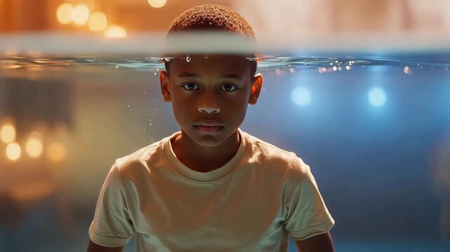 Child underwater in pool