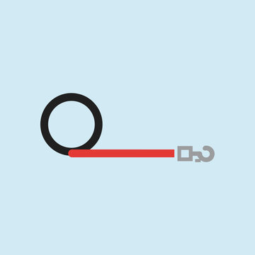 Minimalist vector icon of a red tow strap with a black metal loop and a silver metal hook on a light blue background.