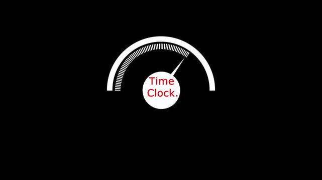Animated speedometer sign with clock time icon. Indicator level icon. Risk level. Car speedometer cartoon animation on black background 4k motion video animation.