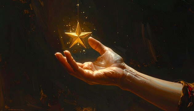 Hand reaching for golden star