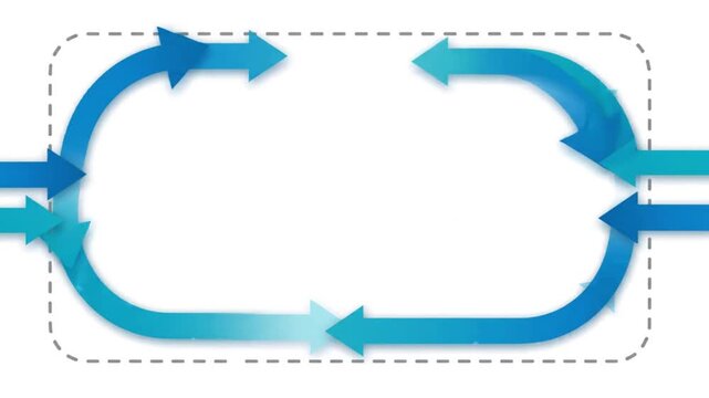 Circular flow diagram with blue arrows indicating a continuous process or cycle on a white background