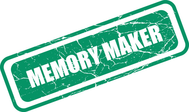 Memory maker grunge stamp with textured details, isolated on transparent background, inspirational phrase for good times and lasting impressions, vector illustration.