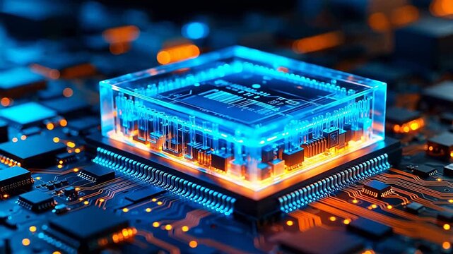 Transparent glowing computer chip