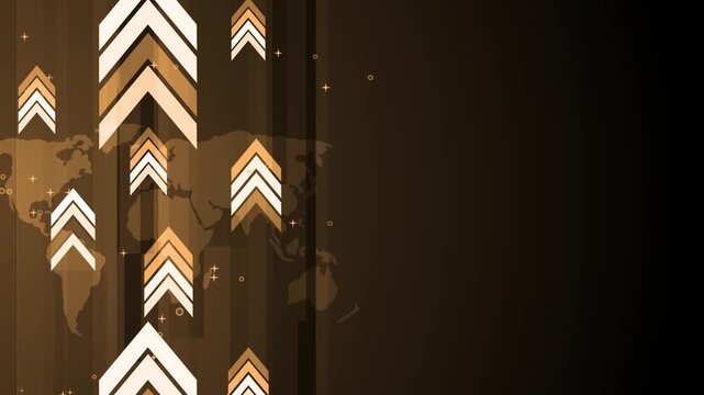Abstract business background with upward arrows over a world map showing growth progress animation