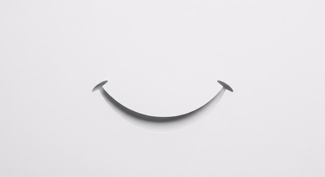 Minimalist paper cut style smile shape isolated on white background