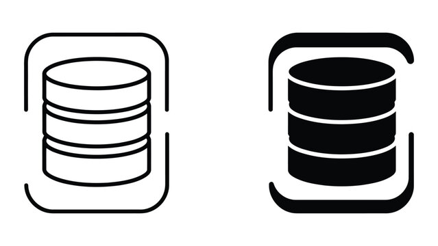 Database server icon set for cloud storage and data management infrastructure in professional minimalist vector style isolated on white background for web and IT service network branding