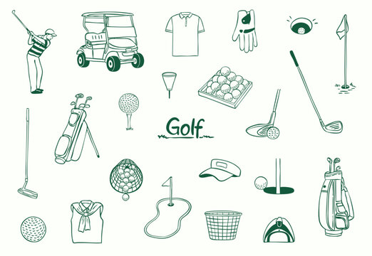 golf club icon doodle hand drawn vector illustration collection set
