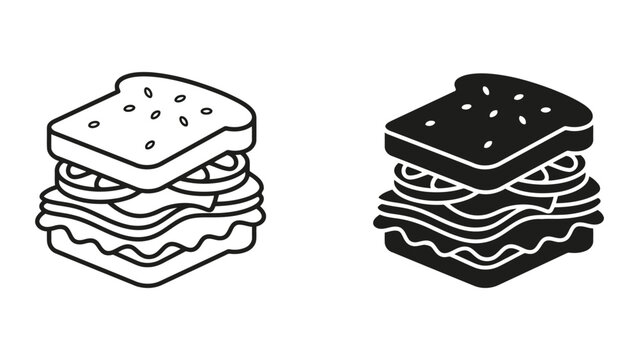 Sandwich icon showing layers of bread and vegetables representing fresh food nutrition healthy eating and fast food dining in a set of linear and solid vector icons for cafe and restaurant menus