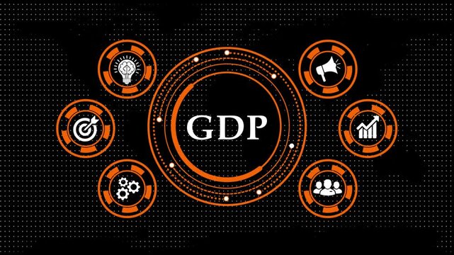 Gross domestic product concept animation with digital business icons.
