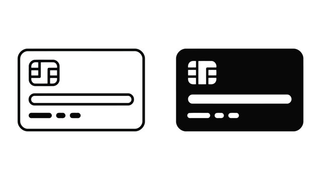 Credit card payment security icons in outline and solid black styles featuring chip technology for banking apps finance websites and secure online transaction processing user interface elements