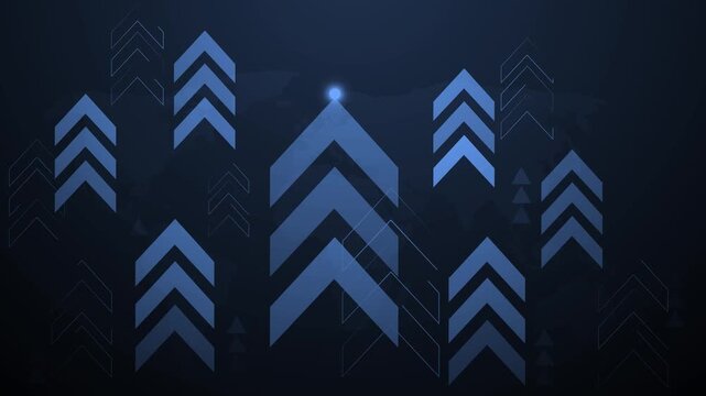 Abstract background with glowing upward chevrons and layered arrows symbolizing growth animation