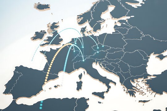 Map Europe showing underwater fiber optic cable network connections globally