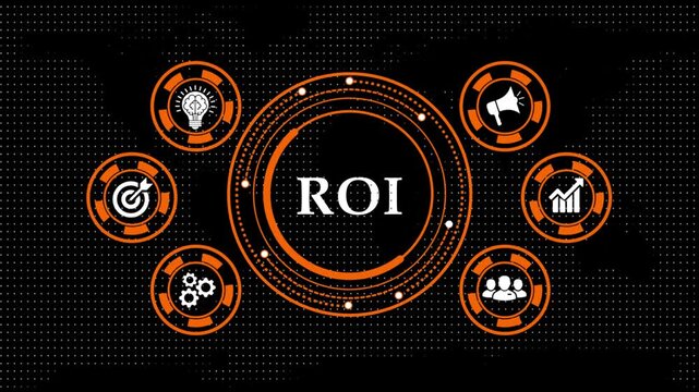 Return on investment business digital display with animated icon network.