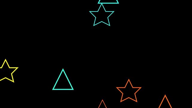 Abstract background with neon geometric shapes like triangles and stars