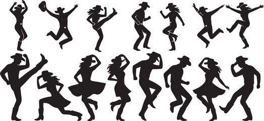 line dancing cowboys and cowgirls in various poses © MdShafikul