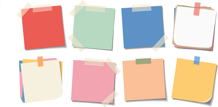 Sticky note with duct tape, post it note paper, memo reminder, sticky paper note with clipping path isolated on transparent background